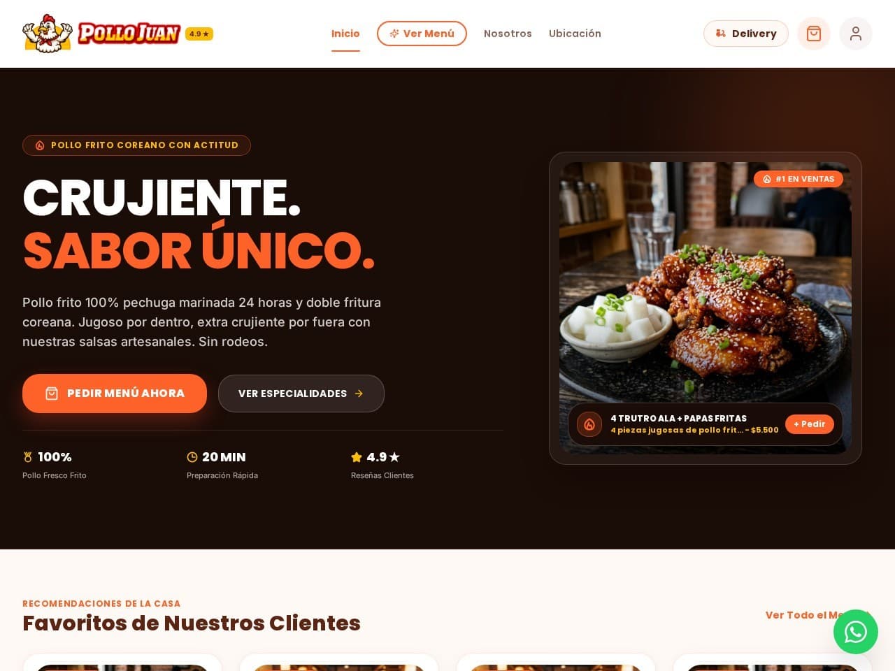 Captura del sitio web Pollo Juan — Carta & Pedidos Express desarrollado por FuTek Studio