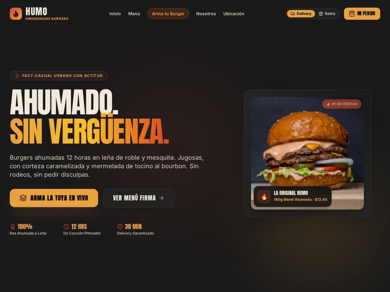 Captura del sitio web Smoke Burger — Carta & Pedidos desarrollado por FuTek Studio